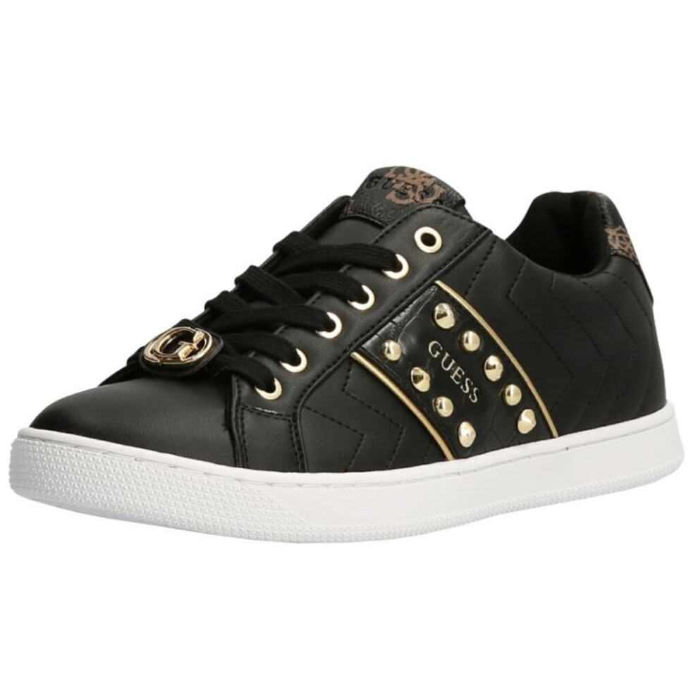 (3 UK 36 EU 5.5 US) Guess Raula Black Brown Womens Leather Trainers