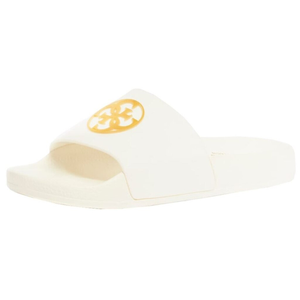 (6 UK 39 EU 8 .5US) Guess 4G Logo Pure White Womens Beach Summer Flip Flops
