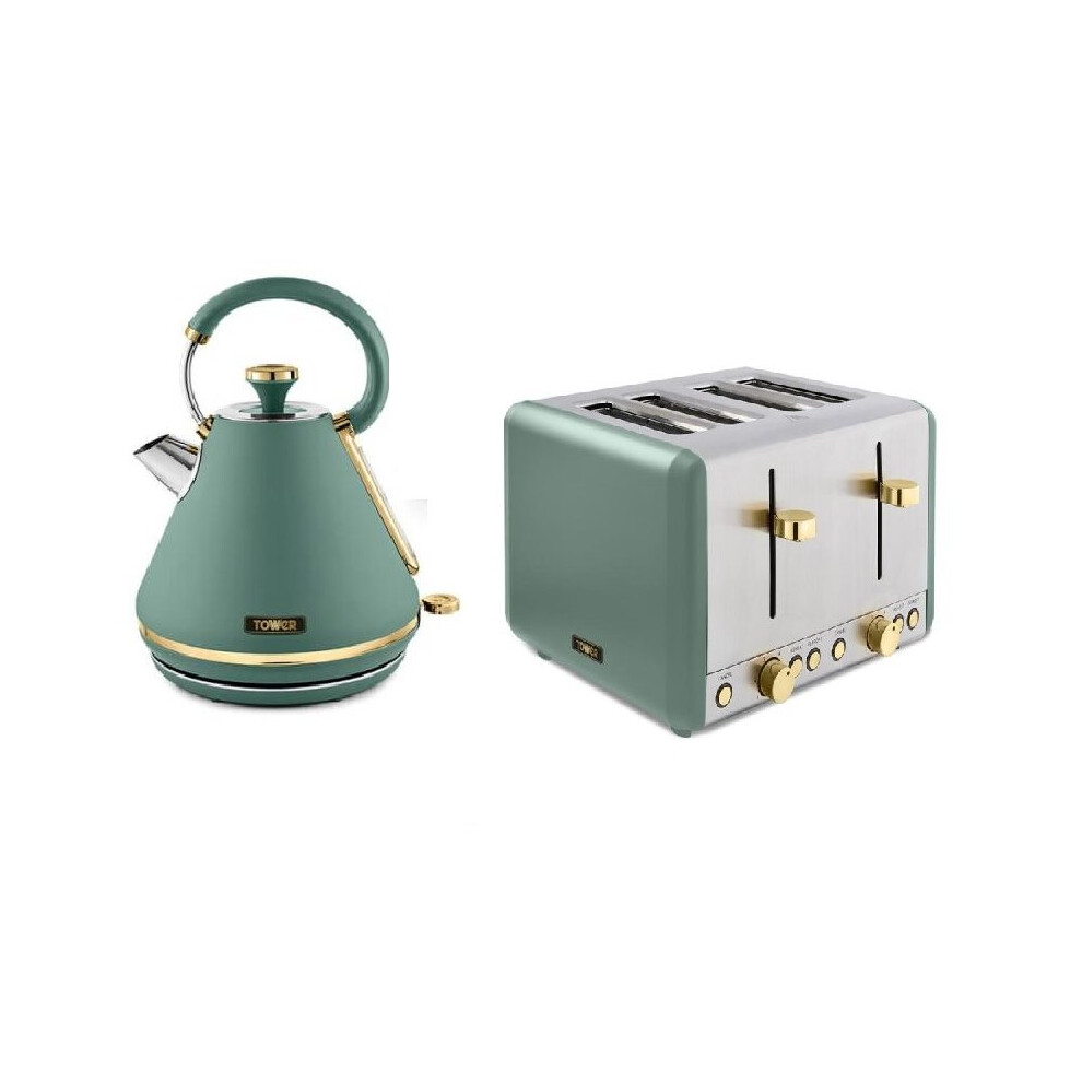 Tower Cavaletto JADE 1.7L 3kW Pyramid Kettle & matching 4 Slice Toaster Set