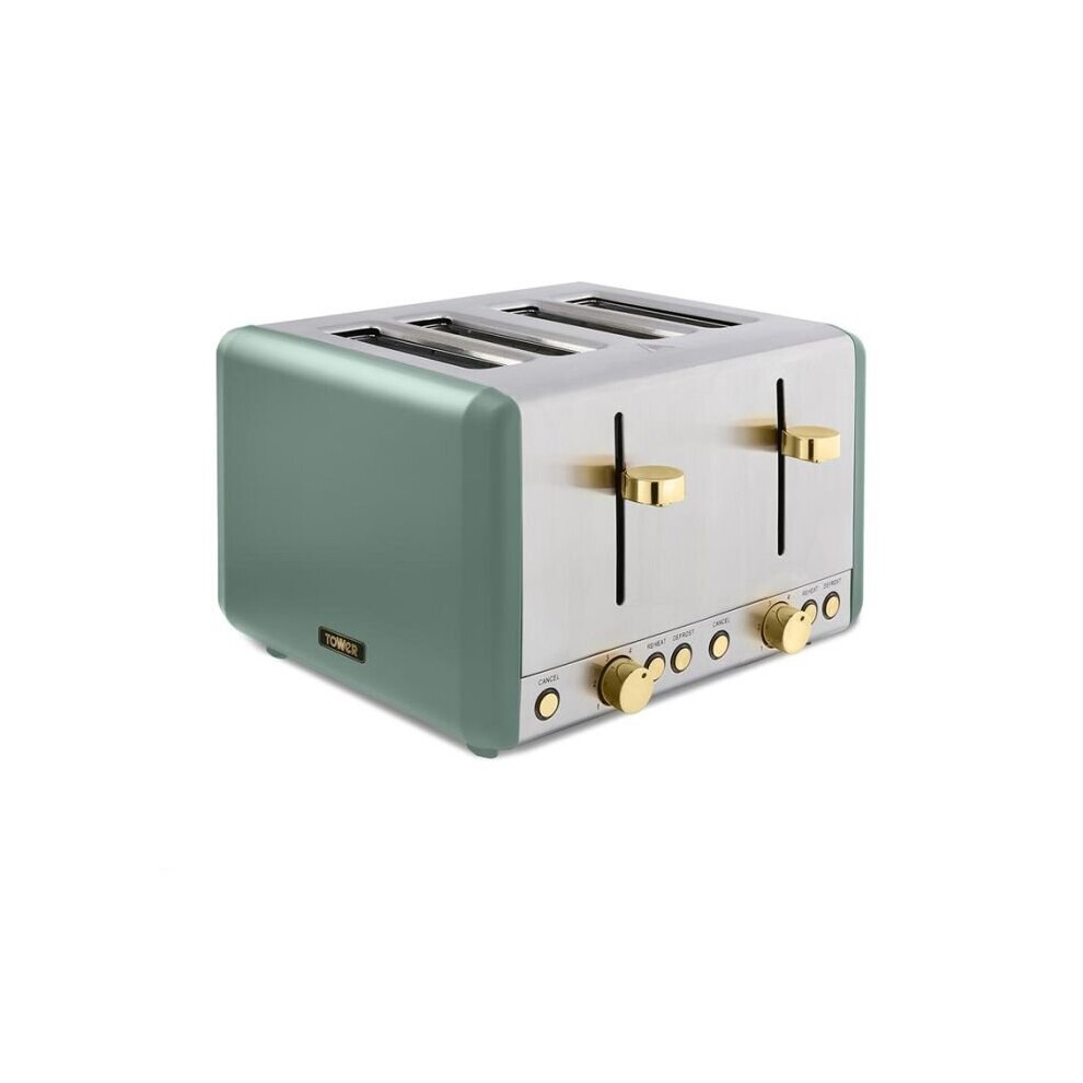 Tower Cavaletto JADE Green & Champagne 4 Slice Toaster, Stainless Steel, 1800W,