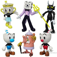 6 Pcs Cuphead Figure Set Anime Game Figure Toys Set Hot Game Statue Model PVC Doll Ornament for Bedroom Bedside Living Room