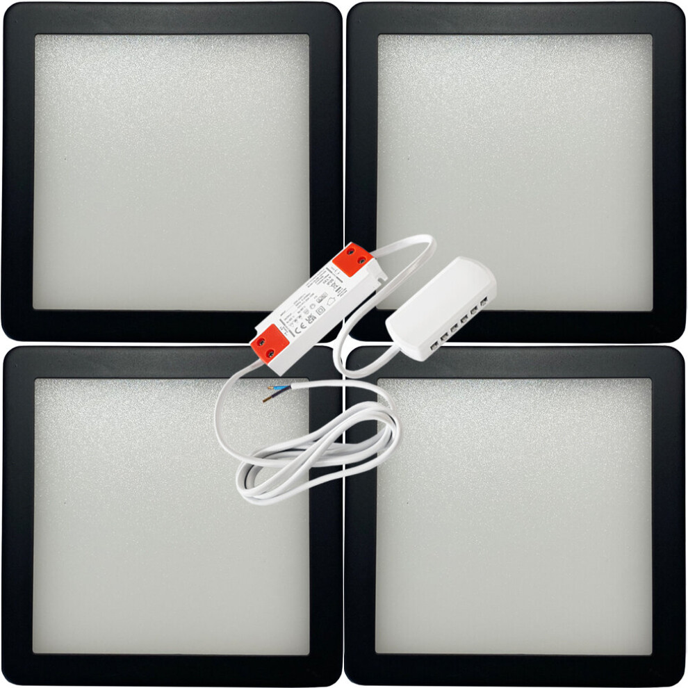 Loops (4 Lights & Driver) Matt Black Slim Square Under Cabinet Down Light & Driver - Natural White Led