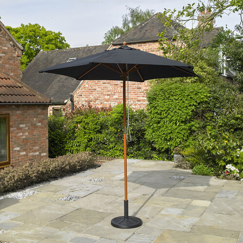 2.4M Garden Patio Parasol Umbrella Large Wooden Garden Furniture Black