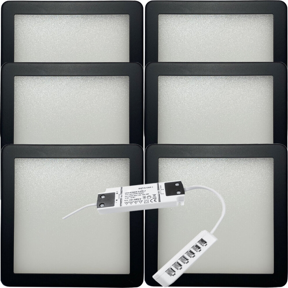 Loops (6 S & Driver) Matt Slim Square Under Cabinet Down & Driver Kit - Warm Led Black/Light/White