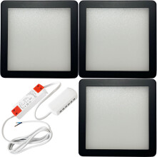 (3 Lights & Driver) MATT BLACK Slim Square Under Cabinet Down Light & Driver Kit - Warm White LED
