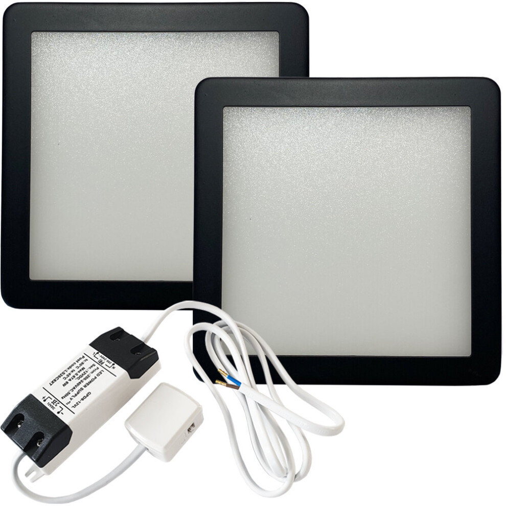 Loops (2 S & Driver) Matt Slim Square Under Cabinet Down & Driver Kit - Warm Led Black/Light/White