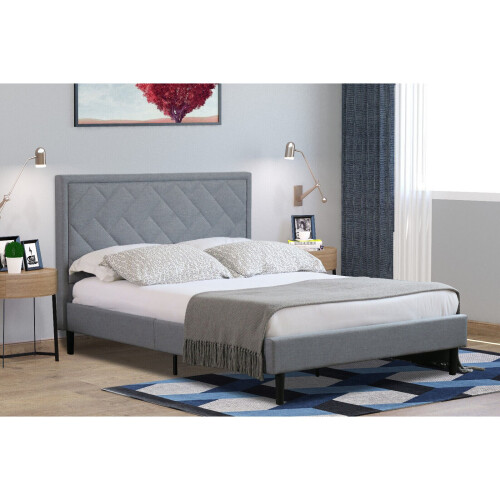 Comfy Living (Light Grey, 5ft Kingsize) Padded Headboard Light Grey Dark Grey Fabric Bed Frame 4ft6 5ft Double King