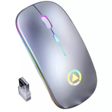 (Grey) 2.4GHz Wireless Optical Mouse USB Rechargeable RGB Cordless Mice For PC Laptop