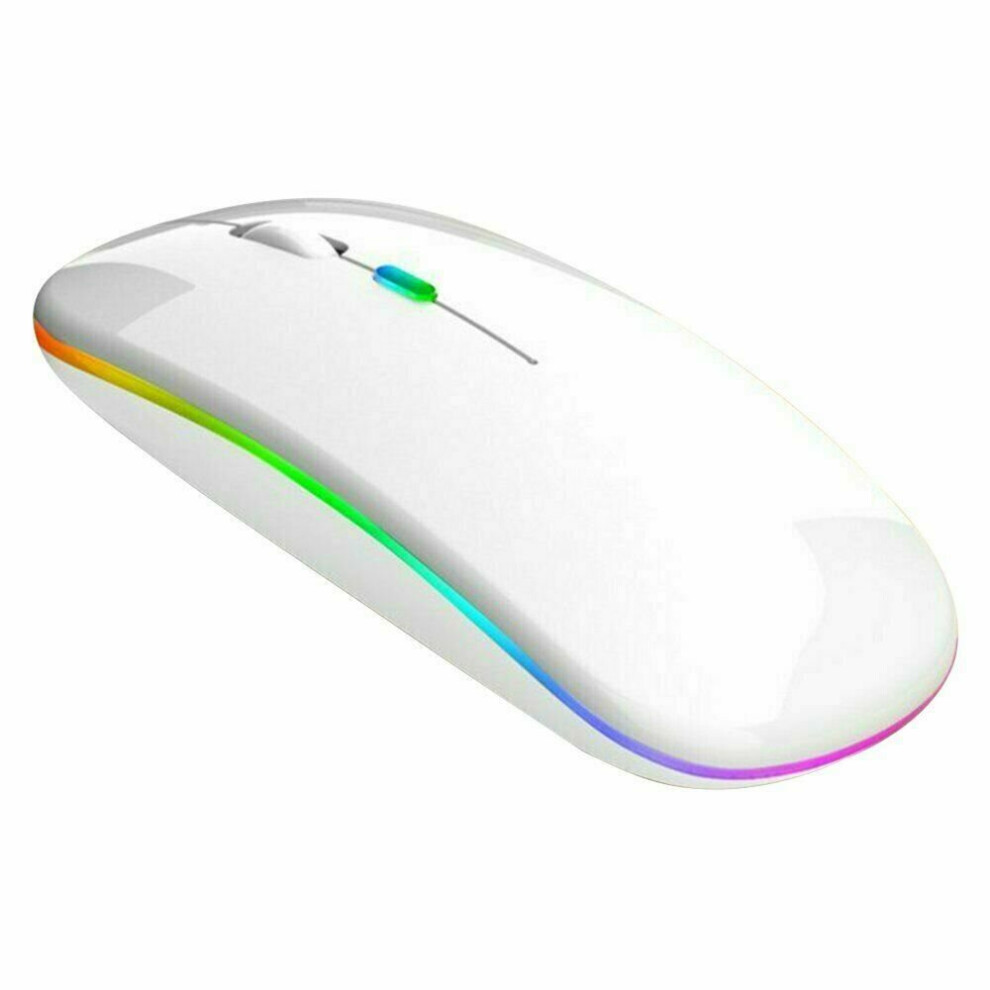 (White) 2.4Ghz Wireless Optical Mouse Usb Rechargeable Rgb Cordless Mice For Pc Laptop White 9331791068544
