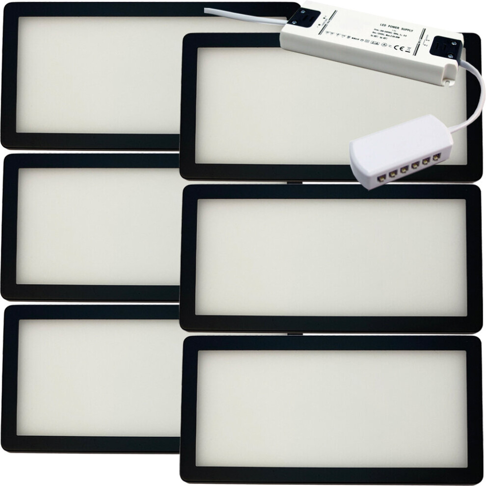Loops (6 Lights & Driver) Matt Black Low Profile Under Cabinet Light & Driver - Natural White Diffused