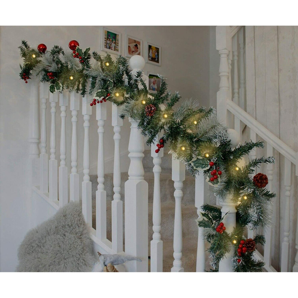 2.7m LED Christmas Garland Festive Xmas Lighting Realistic Battery