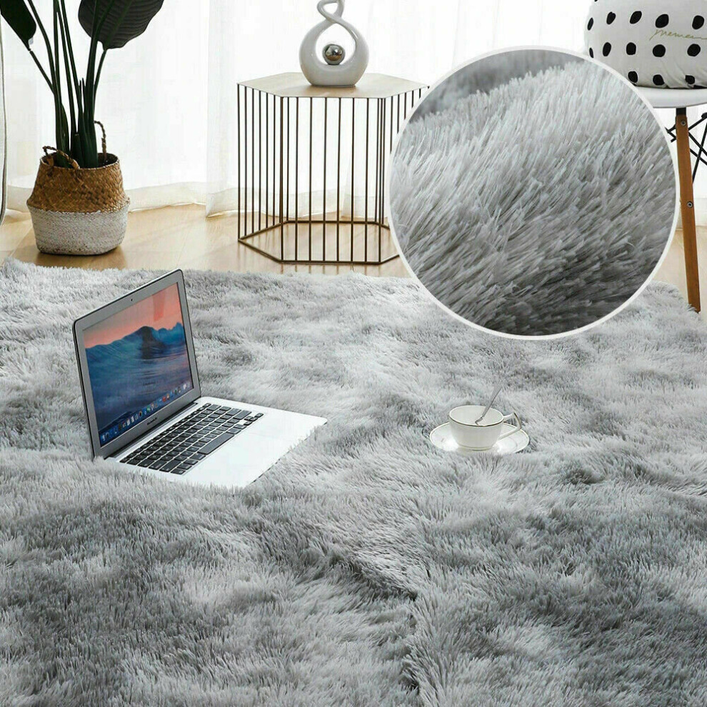 (Light Grey, 200x301cm) Fluffy Large Rugs Anti-Slip Soft Carpet Mat Floor Living Room Bedroom Rug UK