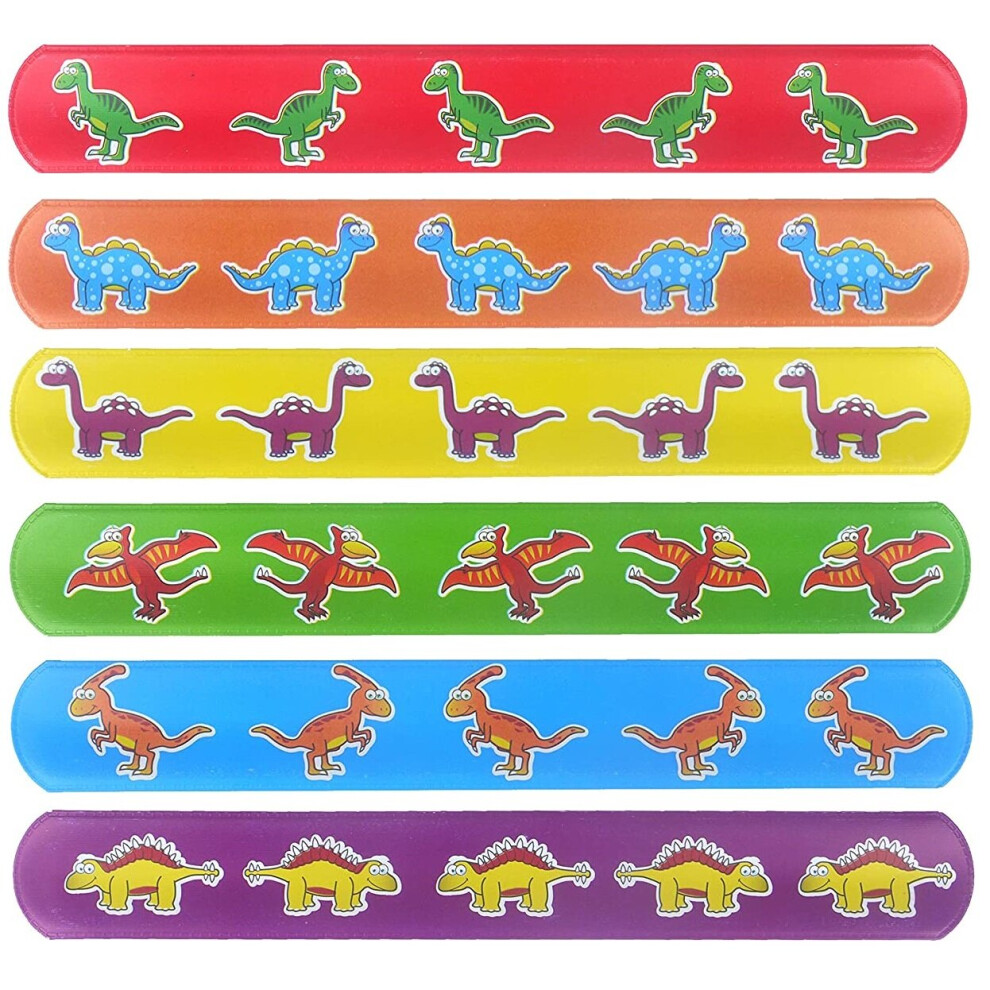 (12 Dino Snap Bands) Kids Dinosaur Snap Band Slap Bracelet