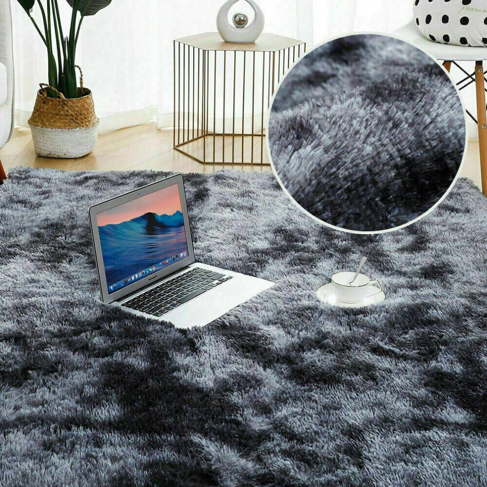 (Dark Grey, 200x301cm) Fluffy Large Rugs Anti-Slip Soft Carpet Mat Floor Living Room Bedroom Rug UK