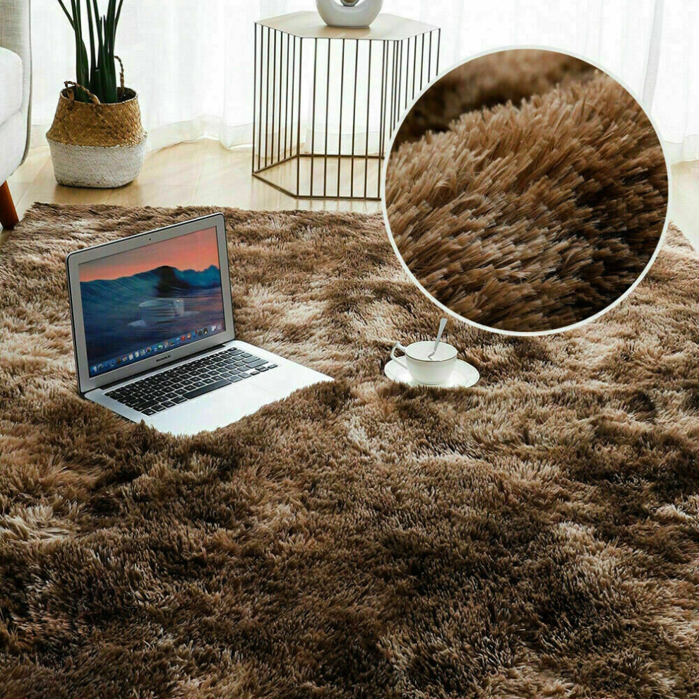 (Coffee, 160x230cm) Fluffy Large Rugs Anti-Slip Soft Carpet Mat Floor Living Room Bedroom Rug UK