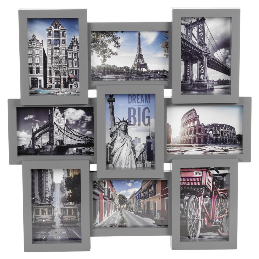 (Grey , 9 Piece Photo Frame ) Large Multi Aperture Collage Picture Frame Holds 9/11/18 Photos 6x4 Wood Look