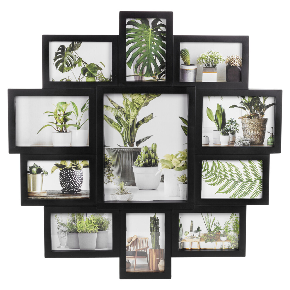 (Black , 11 Piece Photo Frame ) Large Multi Aperture Collage Picture Frame Holds 9/11/18 Photos 6x4 Wood Look