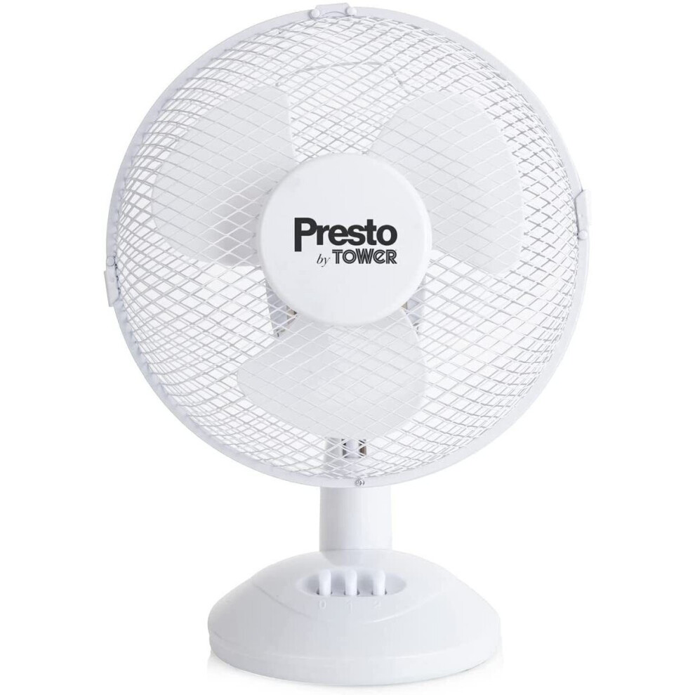 Presto Portable 9 Inch Electric Desk Fan with 2 Speeds, Rotary Oscillation White
