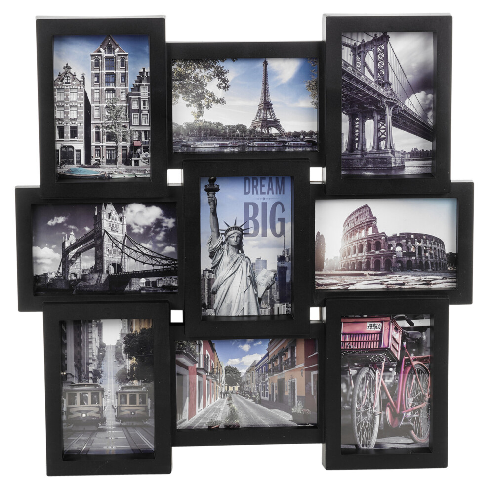 (Black , 9 Piece Photo Frame ) Large Multi Aperture Collage Picture Frame Holds 9/11/18 Photos 6x4 Wood Look