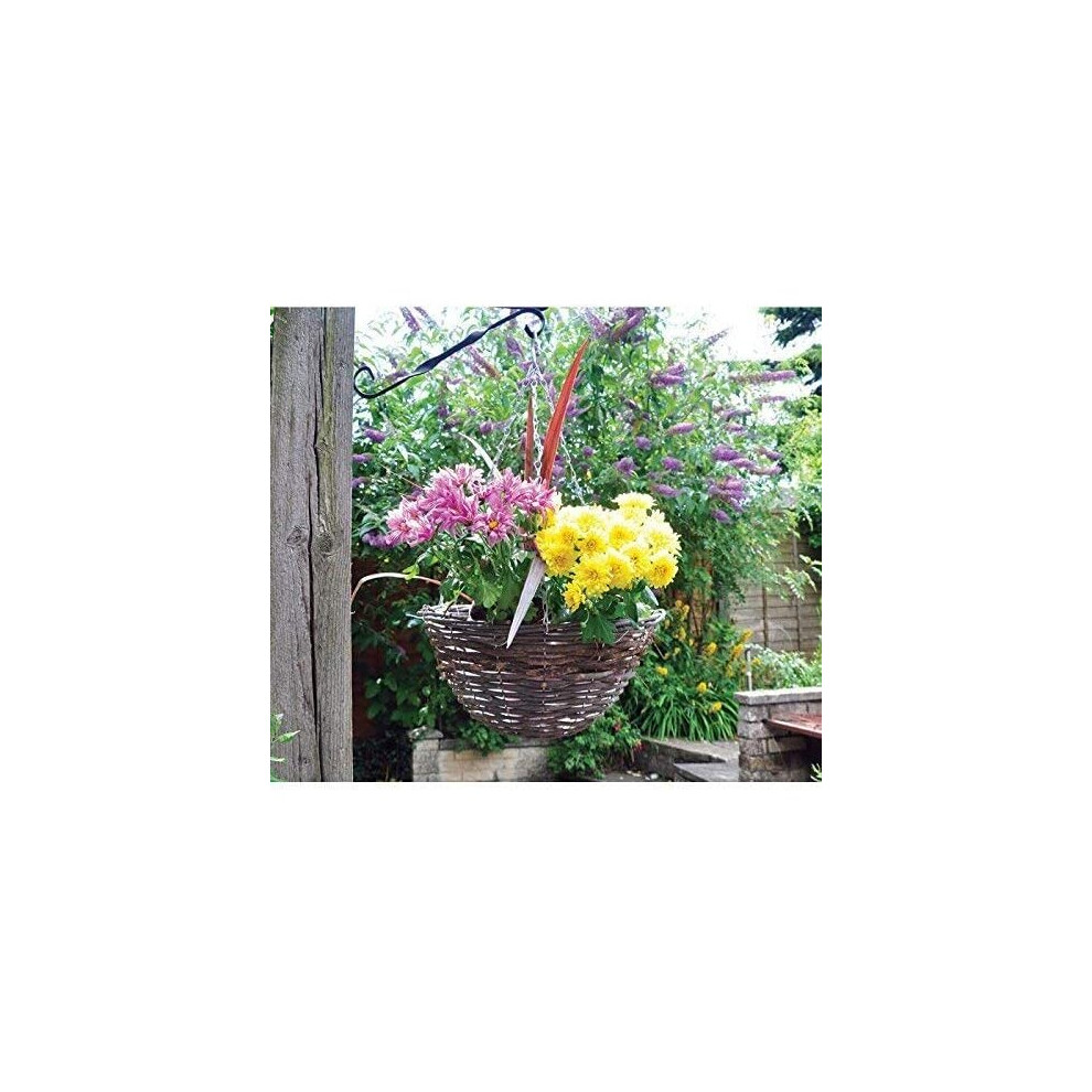 12" Round Rattan Garden Hanging Basket Wicker Rattan Lined Pot Holder