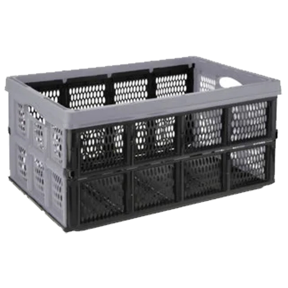 Urbn Living Grey ( ) Large 32L Folding Collapsible Plastic Storage Crate Box Stackable Baskets Garage
