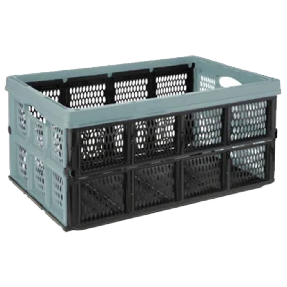 (Teal ) Large 32L Folding Collapsible Plastic Storage Crate Box Stackable Baskets Garage