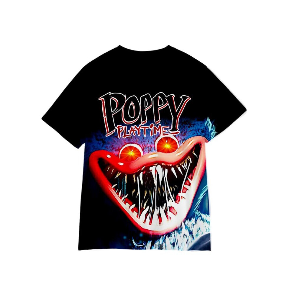 (D, 130cm) Poppy Playtime Boys T-Shirt 3D Print Streetwear Huggy Wuggy Short Sleeve