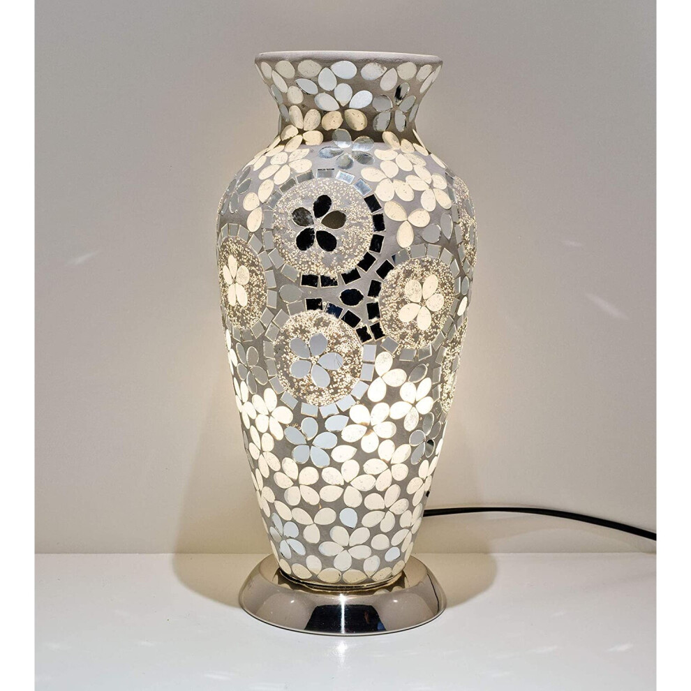 Febland Art Decor Flower Vase Lamp, Silver/White - LM73CRF