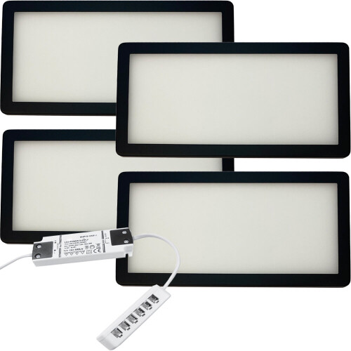 Loops (4 Lights & Driver) MATT BLACK Low Profile Under Cabinet Light & Driver - Natural White Diffused