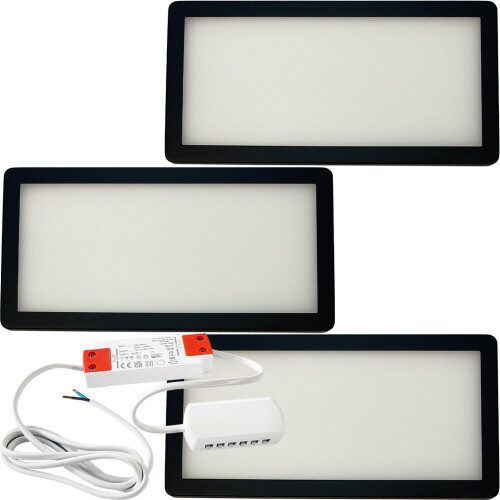 Loops (3 Lights & Driver) MATT BLACK Low Profile Under Cabinet Light & Driver - Natural White Diffused