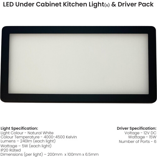 Loops (3 Lights & Driver) MATT BLACK Low Profile Under Cabinet Light & Driver - Natural White Diffused 1