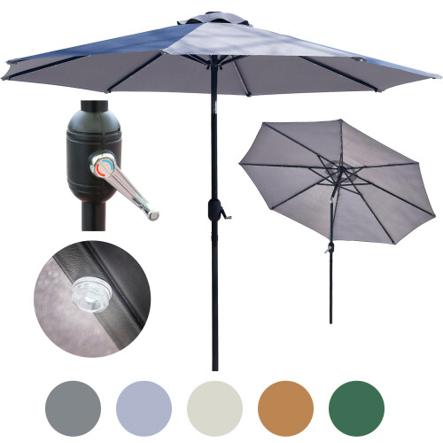 (Light Grey) GlamHaus Solar LED Tilting Garden Parasol 2.7M