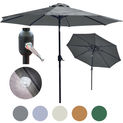 (Dark Grey) GlamHaus Solar LED Tilting Garden Parasol 2.7M