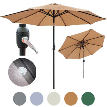 (Khaki) GlamHaus Garden Solar LED Tilting Parasol 2.7M