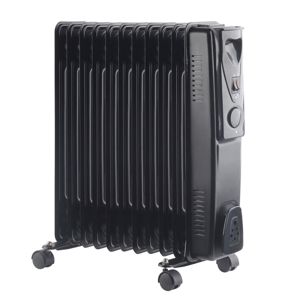 NRG Portable Oil Filled Radiator Electric 2.5KW Adjustable Thermostat 11 Fin Radiator Heater with 3 Power Settings