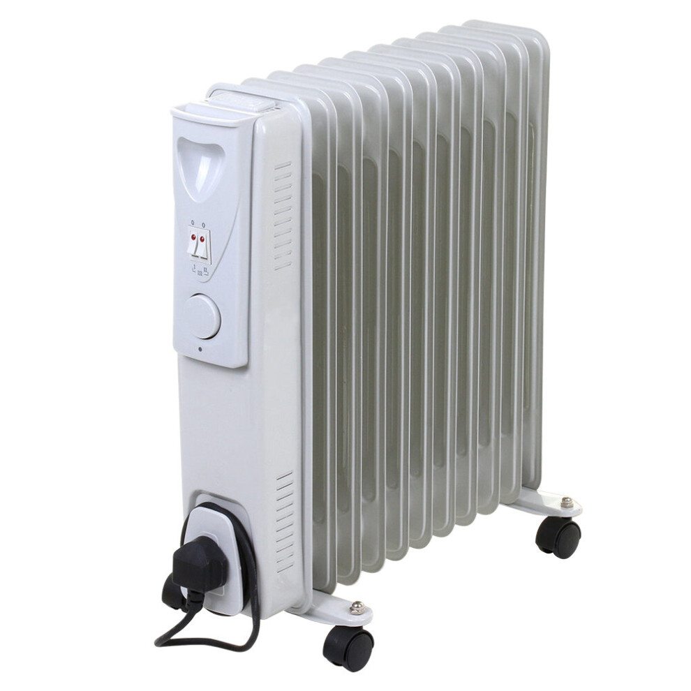 NRG Portable Oil Filled Radiator Electric 2.5KW Adjustable Thermostat 11 Fin Radiator Heater with 3 Power Settings White