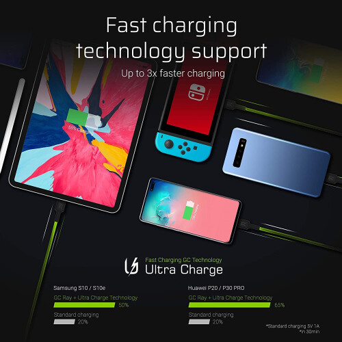 Green Cell Cable Ray USB-A - USB-C LED verde 2m QC 3.0 ricarica rapida 2