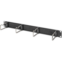 1U cable management panel with brush 4x steel rings 40x75 mm, black (RAL 9005)