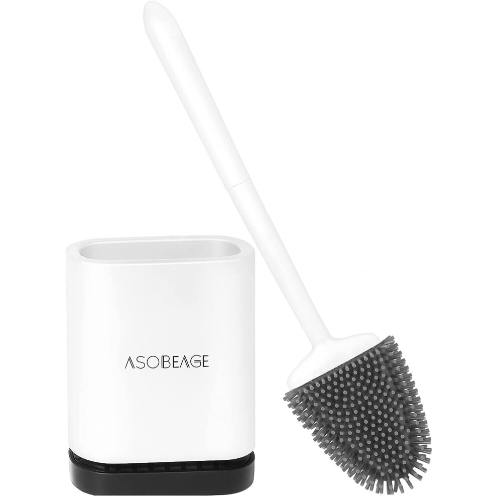 ASOBEAGE Silicone Toilet Brush: Flexible Head, Long Handle, 1 Pack, White - Image 4