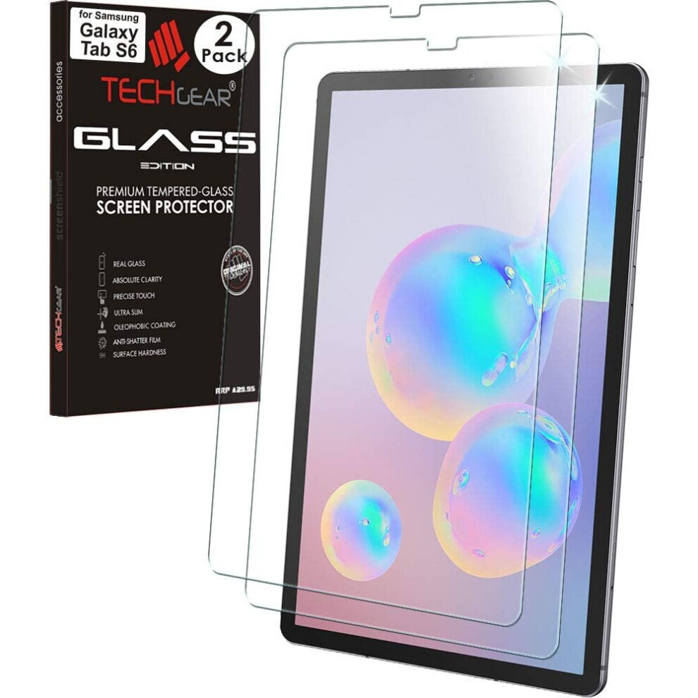 TECHGEAR [2 Pack Galaxy Tab S6 10.5" GLASS Edition (SM-T860 / SM-T865), Tempered Glass Screen Protector [9H Toughness] [HD...