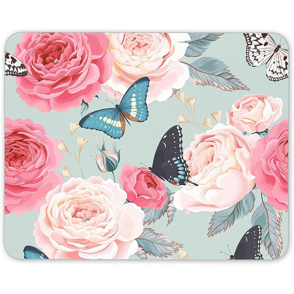 Pretty Floral Mouse Mat Pad - Butterfly Mum Nan Sister Computer #14243 Pink 7625910469186