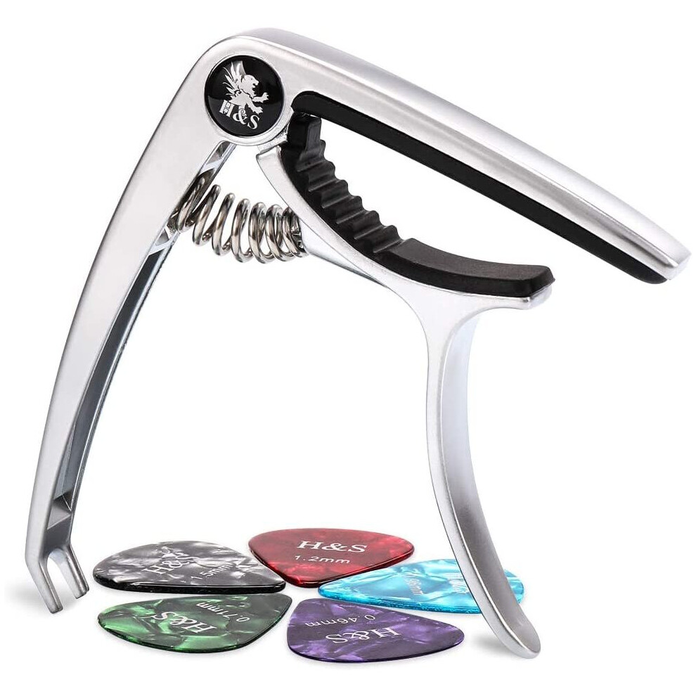 H&S Guitar Capo for Acoustic Electric Classical Ukulele with Guitar Picks Bridge Pin Puller