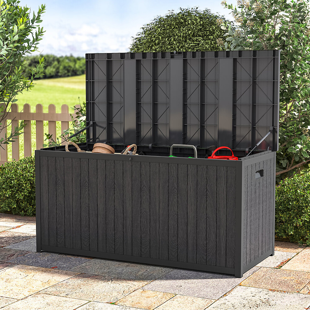 (430L-Anthracite) Outdoor Garden Storage Box Chest Cushion Plastic Shed Case Sit-On Lid
