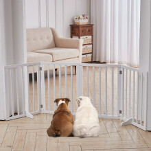 (4 Panels - White) Wooden Dog Gate Pet Fence Safety Barrier Divider Freestanding