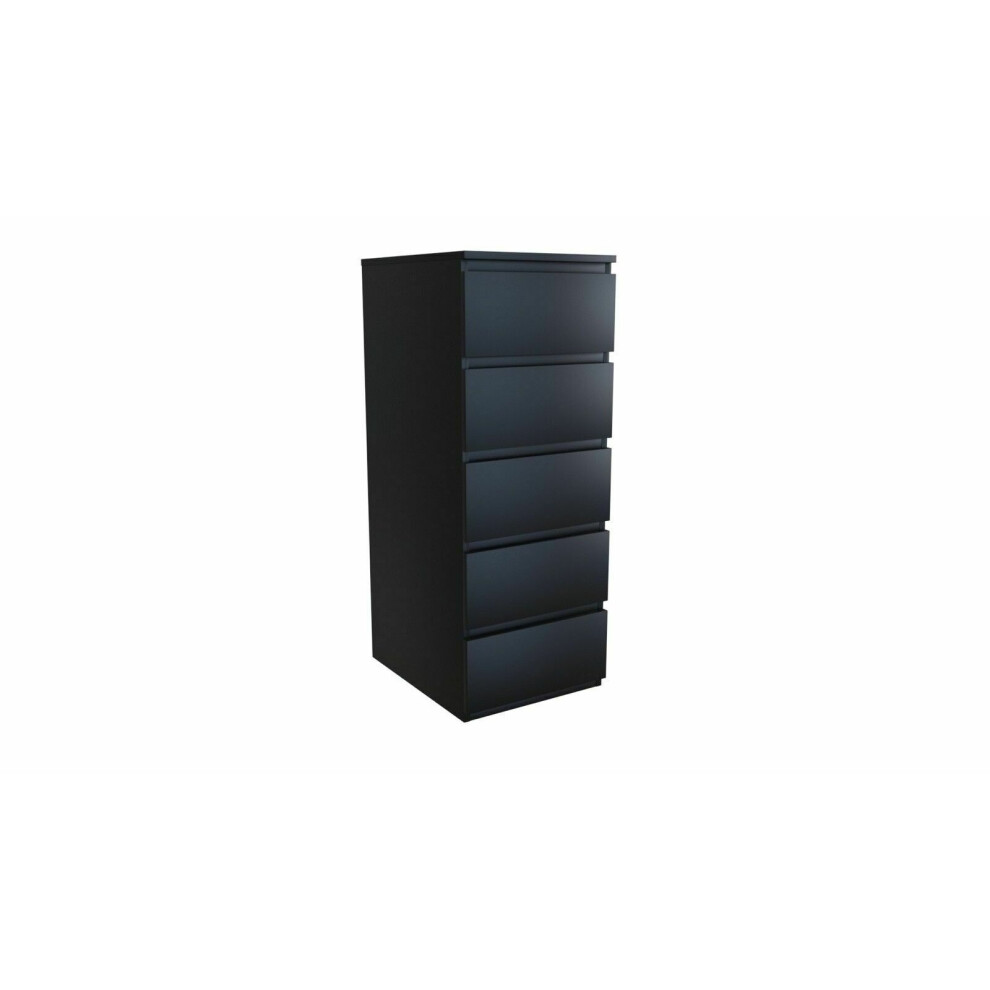 (5 Tall Boy Slim) MODERN - Black Chest Of Drawers Bedroom Furniture Storage Bedside 2 to 8 Drawers