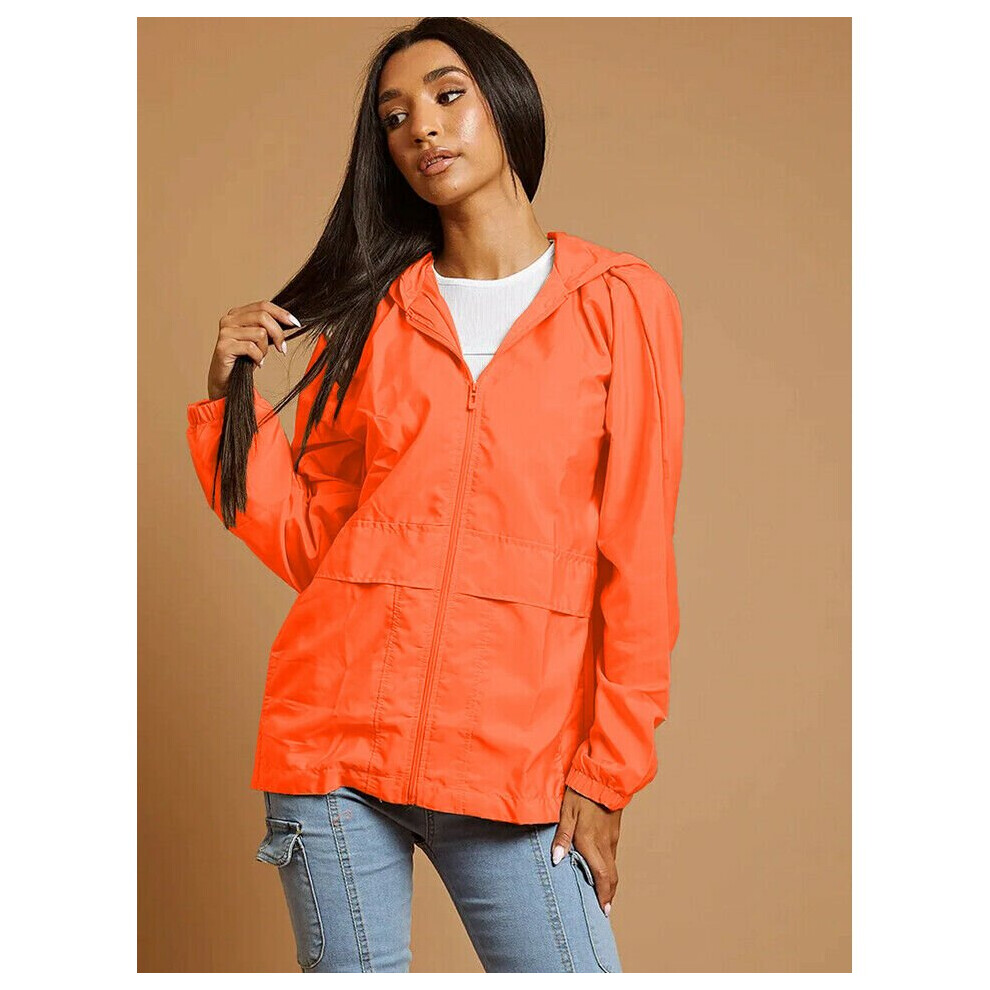 Neon Orange 8 Ladies Hooded Rain Jacket Cagoule Waterproof Top on OnBuy