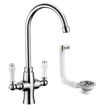 Traditional Kitchen Sink Tap incl Basket Strainer Waste & Overflow Chrome