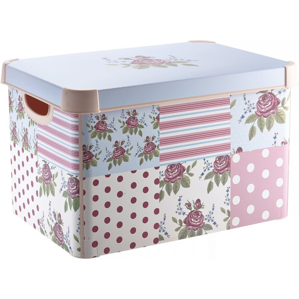 Curver Stockholm Patchwork Pink Deco Storage Box, 22 Litre