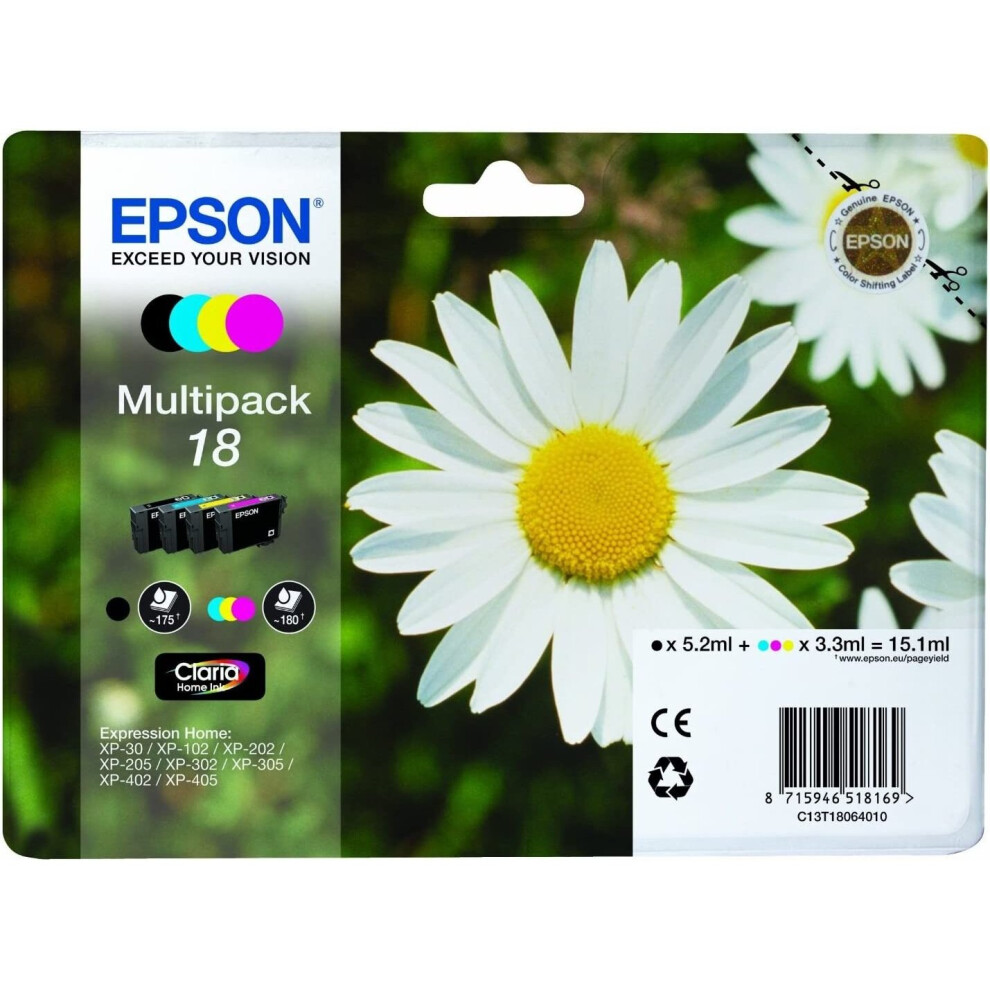 Epson Multipack 4-Colours 18 Ã¢â Printer Ink Cartridge (Black, Cyan, Magenta, Yellow, Epson...