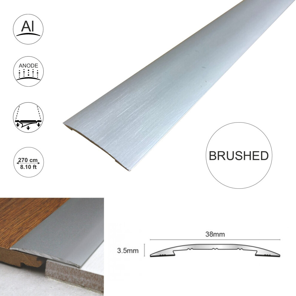 (Brushed Effect, 2.7m) CAS 38mm Self Adhesive Euro Threshold Cover Strip Tile Wood Vinyl